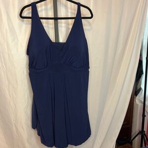 Aqua Green Blue Side Slit One Piece Dress Swimsuit, size 24 NWT